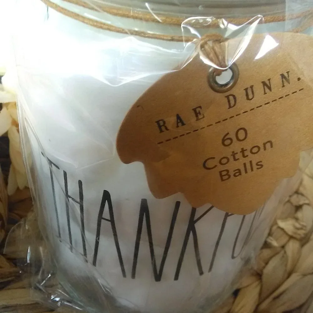 NWT RAE DUNN THANKFUL Cotton Ball Jar